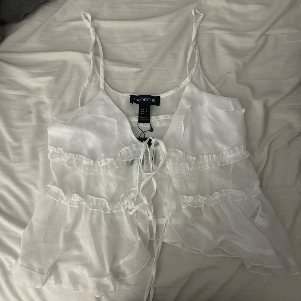 Arden B White Ruffle Top